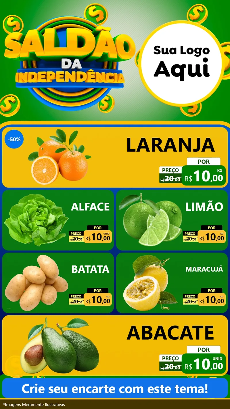Modelo de TV para TV Vertical com o tema Saldão da Indepêndencia para Hortifrúti