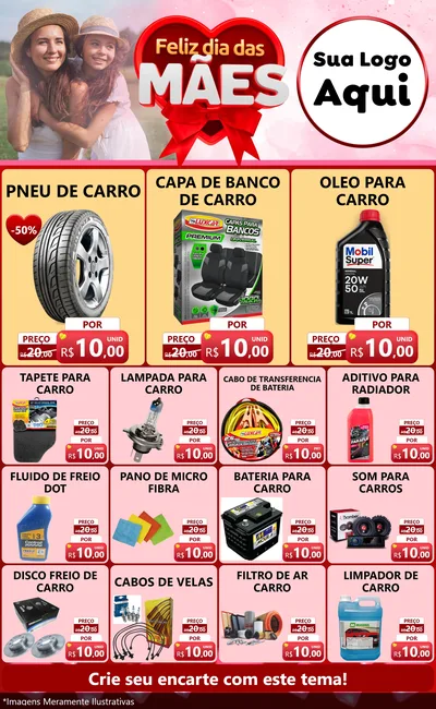 Modelo de Encarte para Encarte Grande com o tema Feliz Dia Das Mães para Auto peças