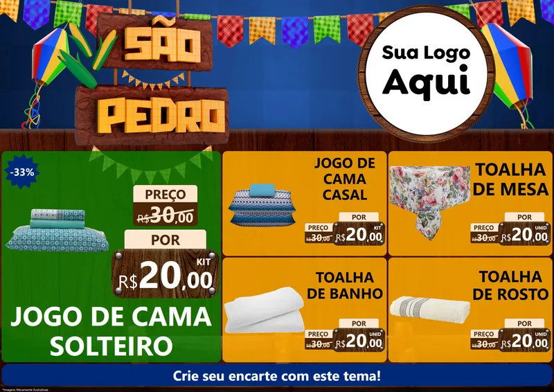 Modelo de Encarte para Encarte A4 Horizontal com o tema São Pedro para Cama, Mesa e Banho