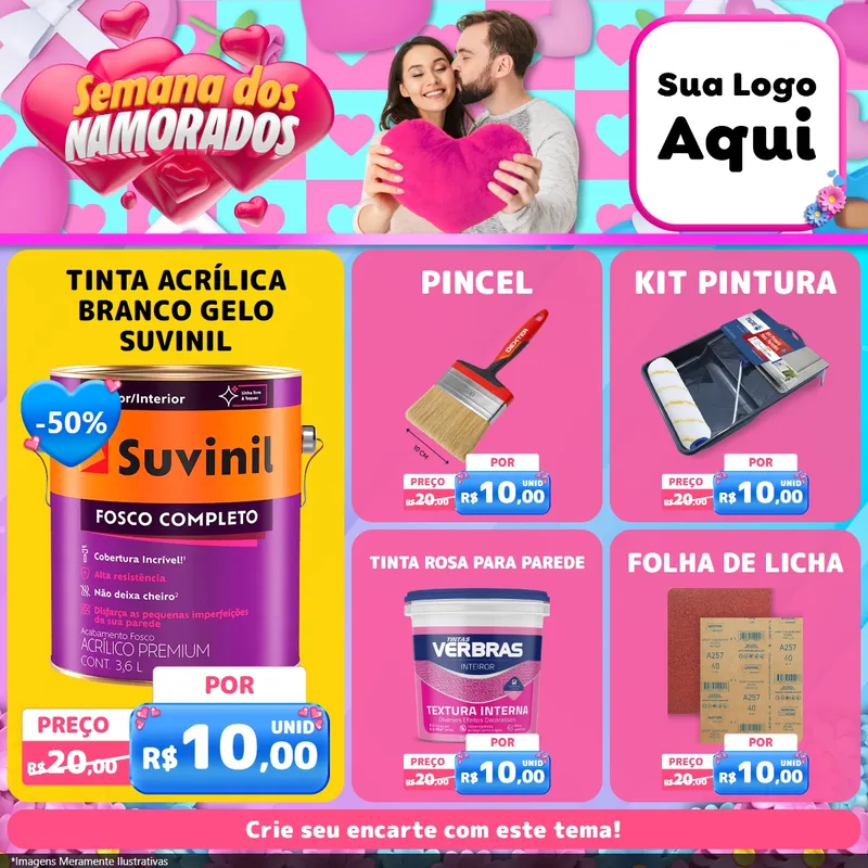 Modelo de Rede Social para Feed Facebook com o tema Semana dos Namorados para Tintas e Ferramentas