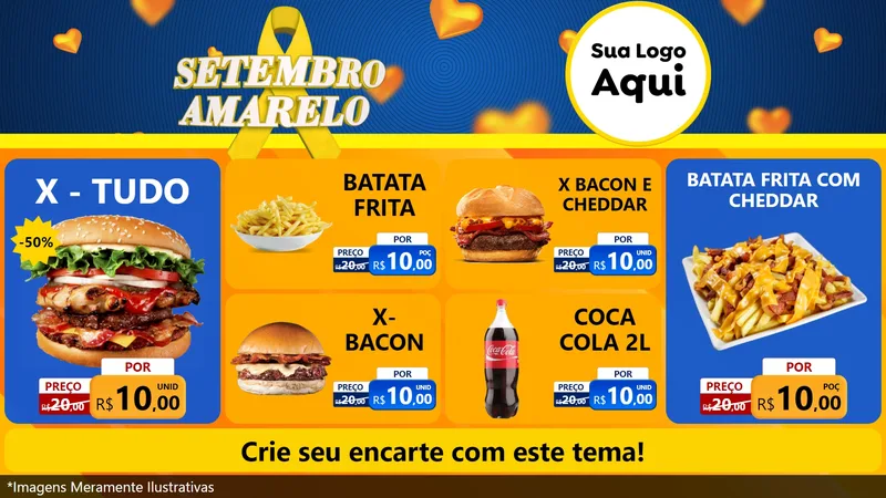 Modelo de TV para TV Horizontal com o tema Setembro Amarelo para Hamburgueria