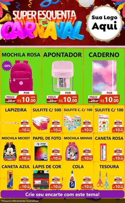 Modelo de Encarte para Encarte Grande com o tema Super Esquenta de Carnaval para Papelaria