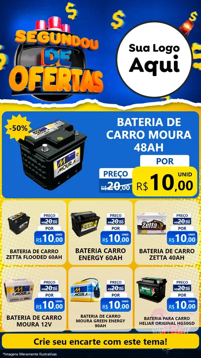 Modelo de Rede Social para Stories com o tema Segundou de Ofertas para Baterias Elétricas
