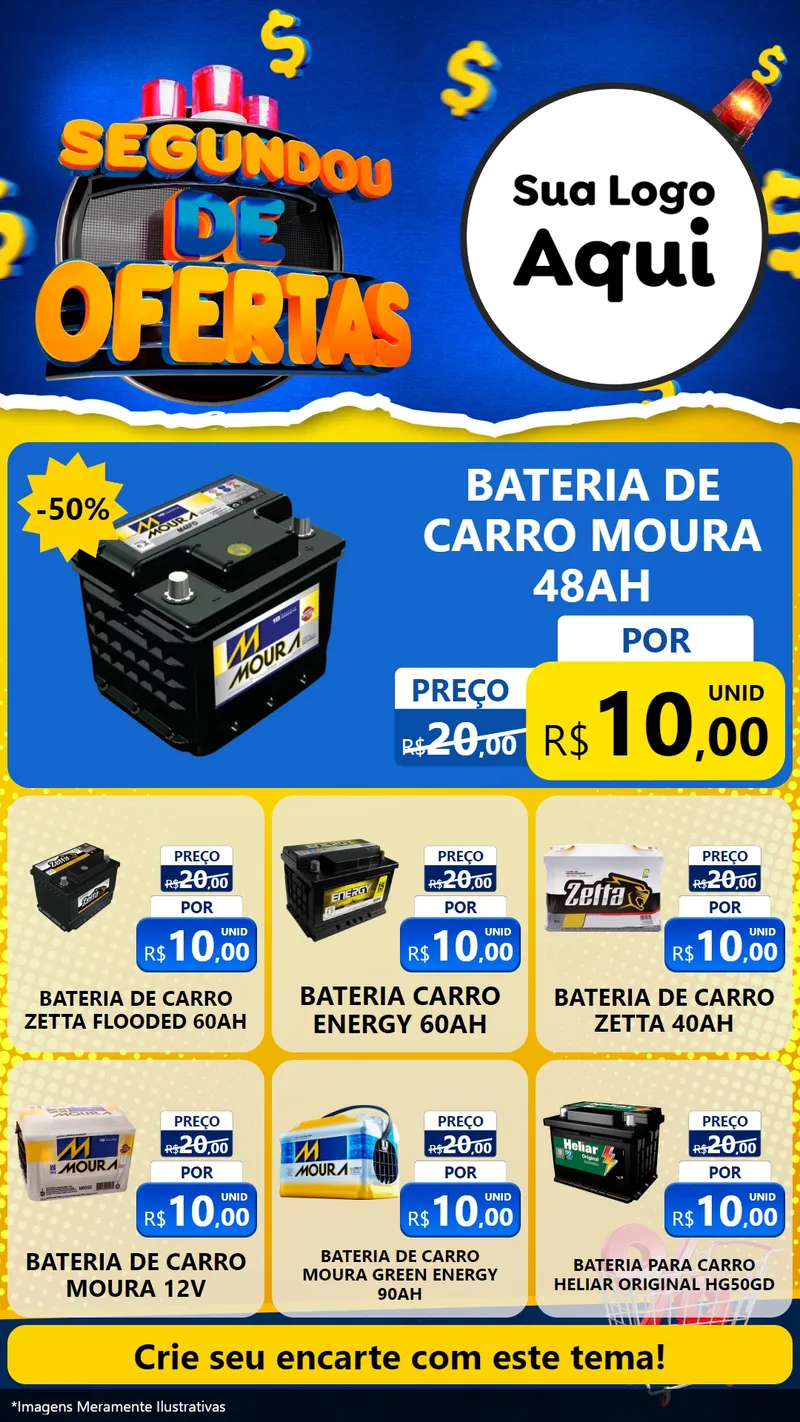 Modelo de Rede Social para Stories com o tema Segundou de Ofertas para Baterias Elétricas