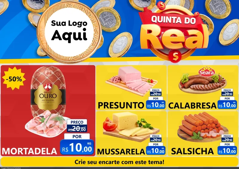 Modelo de Encarte para Encarte A4 Horizontal com o tema Quinta do Real para Frios e Laticínios