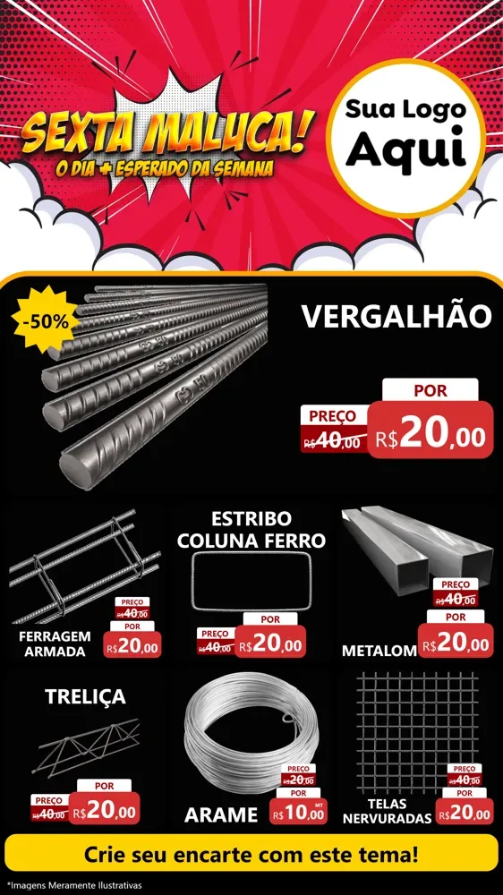 Modelo de Rede Social para Stories com o tema Sexta Maluca! para Ferragens