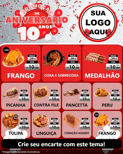 Modelo de Rede Social para Feed Instagram com o tema Promoção de Aniversário - 10 Anos para Assados