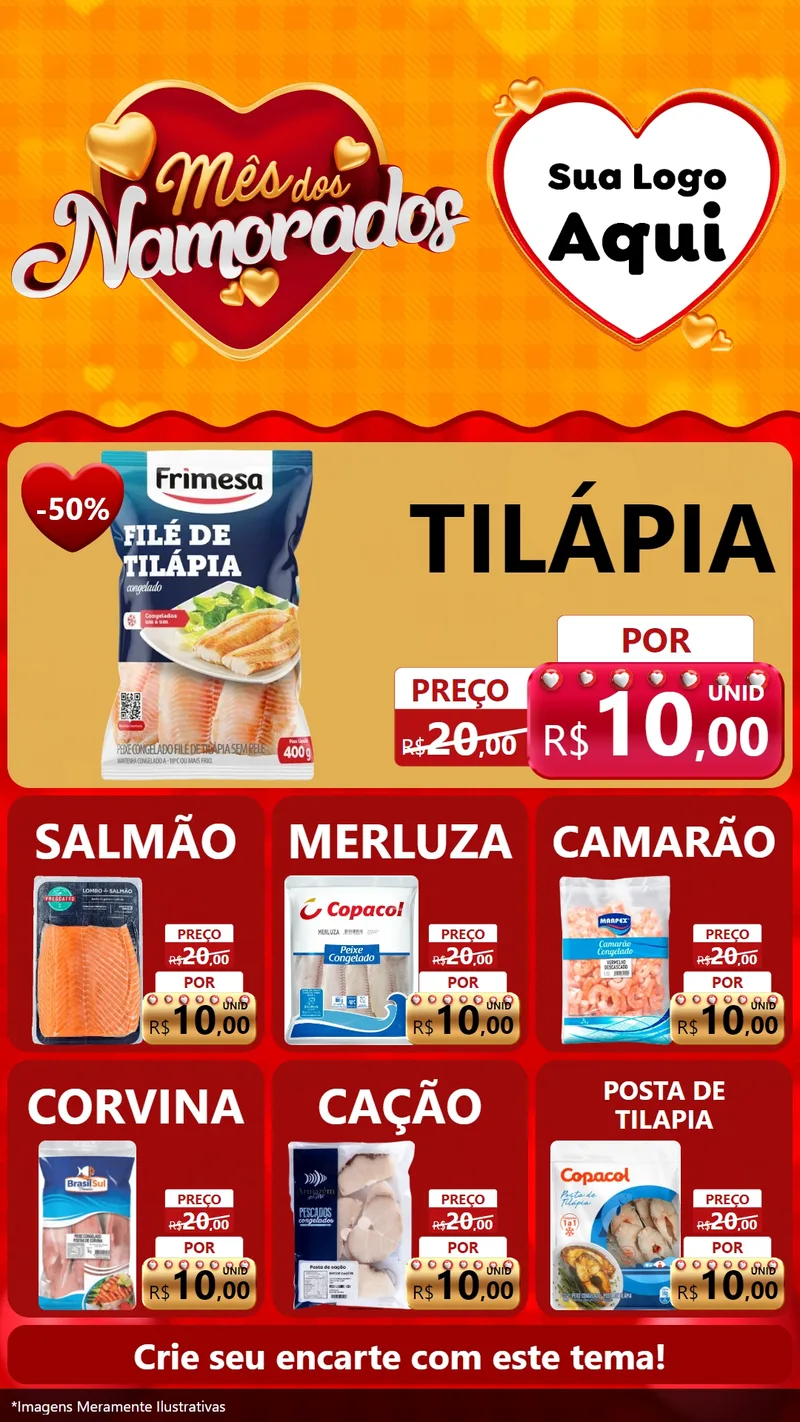 Modelo de Rede Social para Stories com o tema Mês dos Namorados para Peixaria