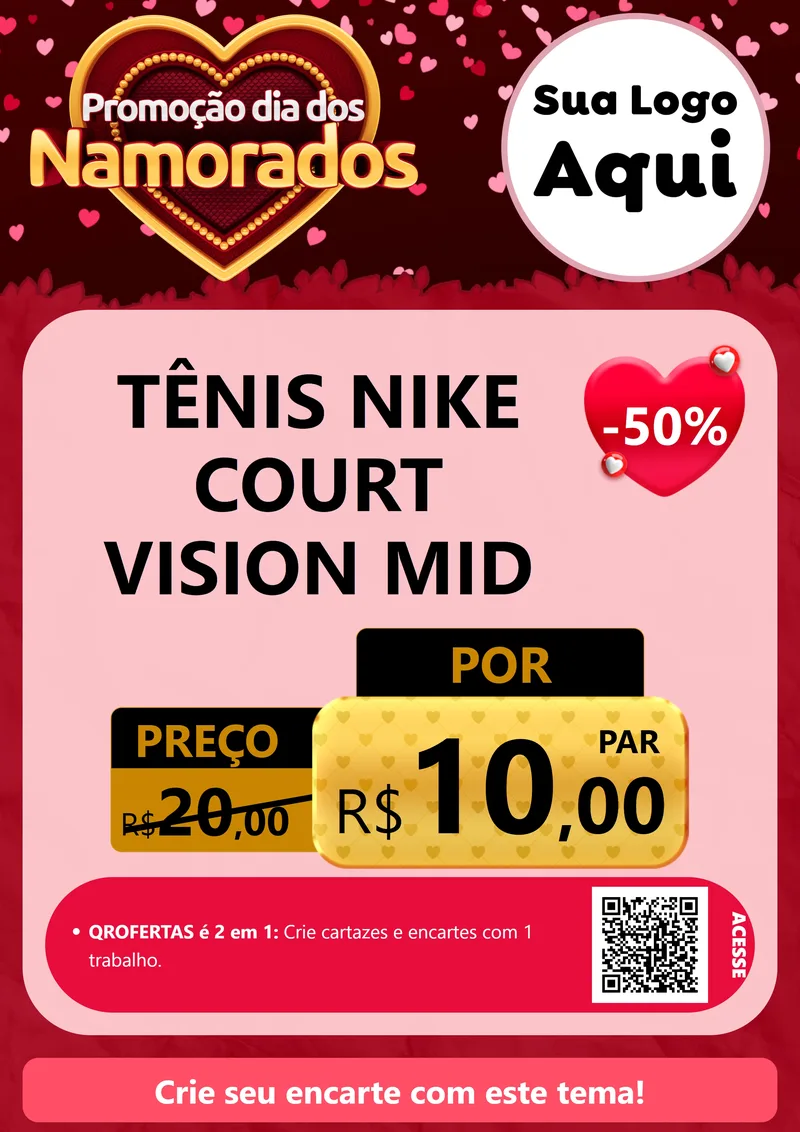 Modelo de Cartaz para Cartaz A4 Vertical com o tema Promoção Dia Dos Namorados para Calçados