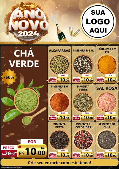 Modelo de Encarte para Encarte A4 Vertical com o tema Feliz Ano Novo 2027 para Produtos Naturais