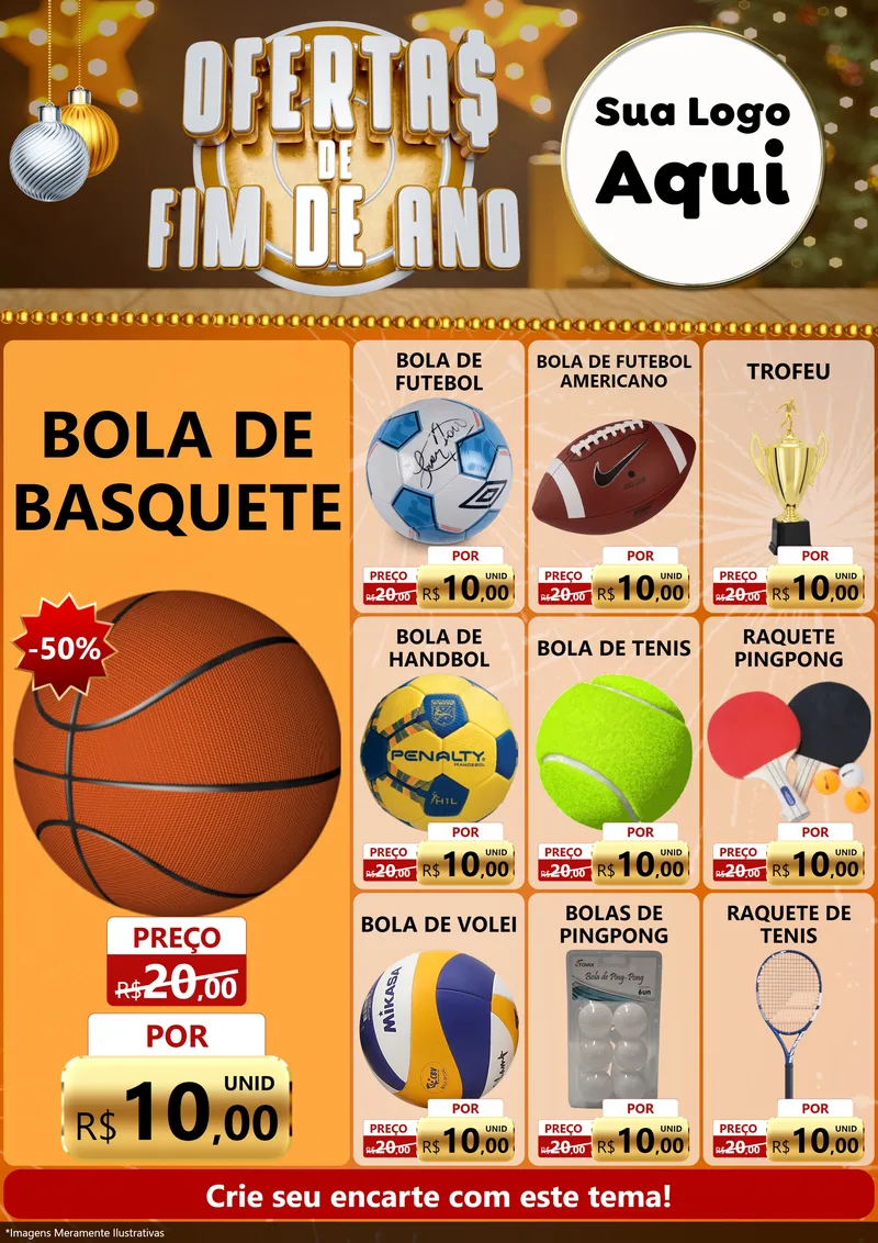 Modelo de Encarte para Encarte A4 Vertical com o tema Ofertas de Fim de Ano para Artigos Esportivos