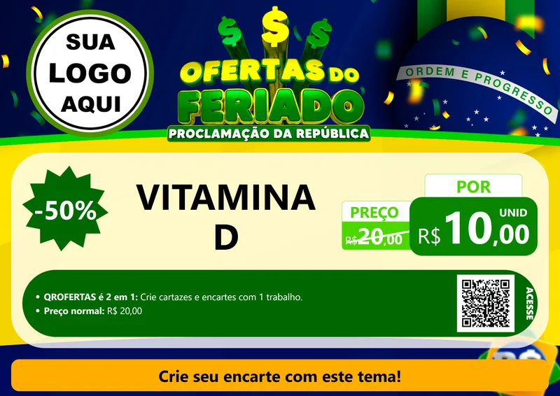 Modelo de Cartaz para Cartaz A4 Horizontal com o tema Ofertas do Feriado - Proclamação da República para Farmácia