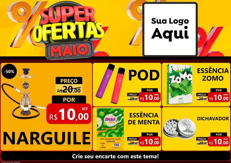 Modelo de Encarte para Encarte A4 Horizontal com o tema Super Ofertas Maio para Tabacaria