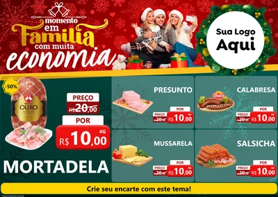 Modelo de Encarte para Encarte A4 Horizontal com o tema Momento em Família (Natal) para Frios e Laticínios