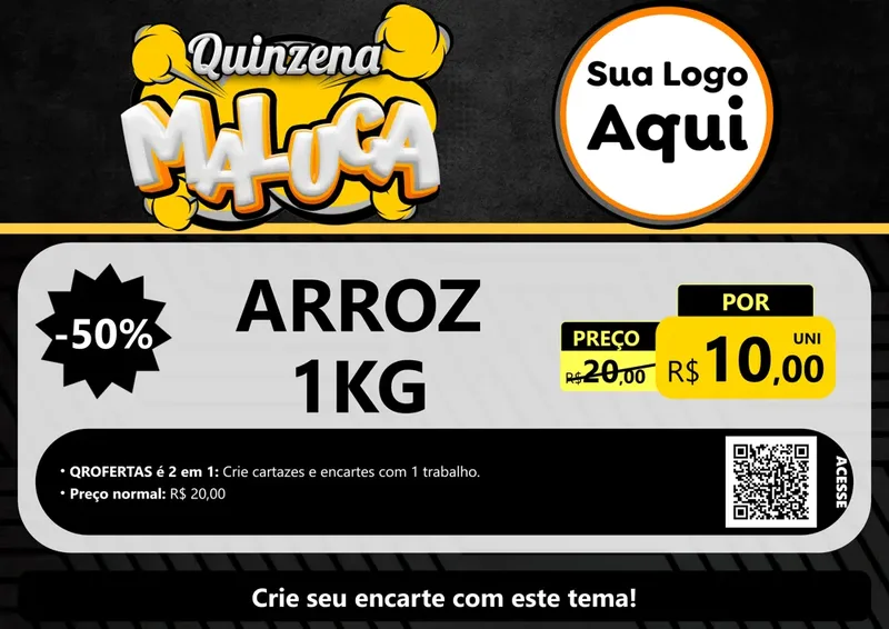 Modelo de Cartaz para Cartaz A4 Horizontal com o tema Quinzena Maluca para Supermercado