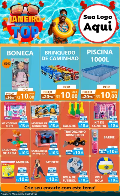 Modelo de Encarte para Encarte Grande com o tema Janeiro Top para Brinquedos