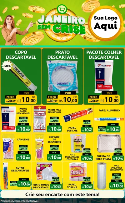 Modelo de Encarte para Encarte Grande com o tema Janeiro Sem Crise para Embalagens