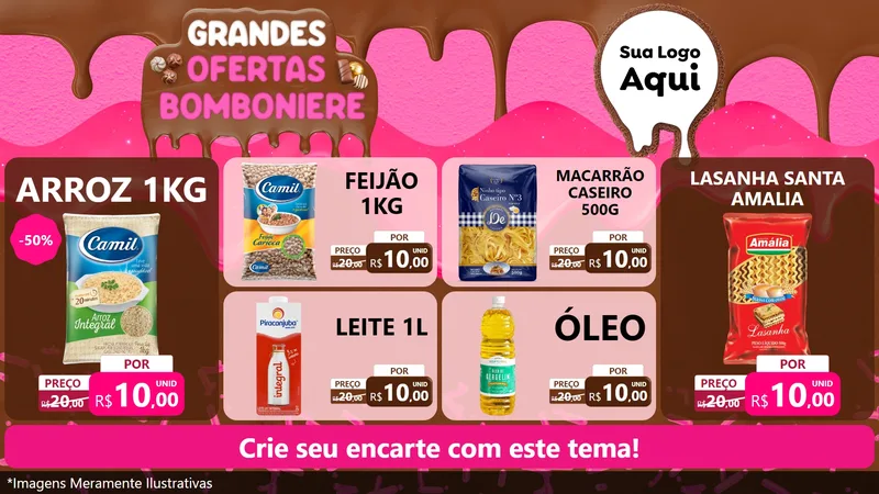 Modelo de TV para TV Horizontal com o tema Grandes Ofertas Bomboniere para Supermercado