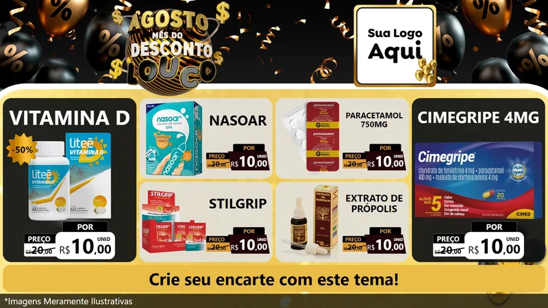 Modelo de TV para TV Horizontal com o tema Agosto Mês do Desconto Louco para Farmácia