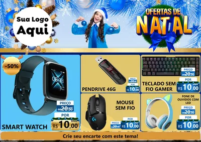 Modelo de Encarte para Encarte A4 Horizontal com o tema Ofertas de Natal para Informática