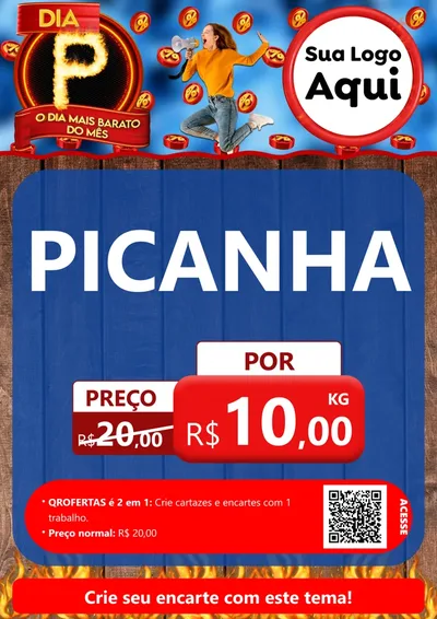 Modelo de Cartaz para Cartaz A4 Vertical com o tema Dia P - O Dia Mais Barato Do Mês para Açougue