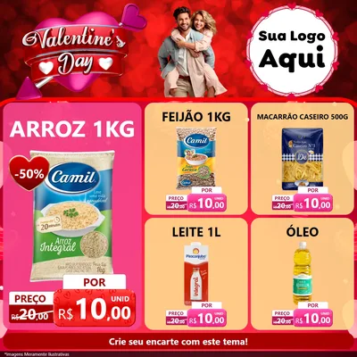 Modelo de Rede Social para Feed Facebook com o tema Valentine's Day para Supermercado
