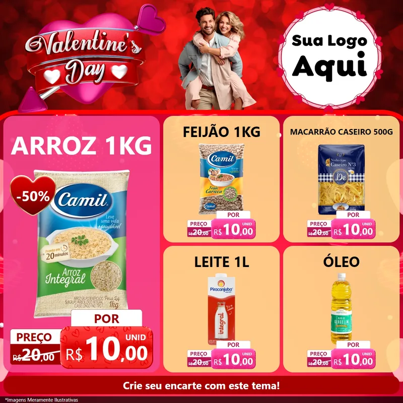 Modelo de Rede Social para Feed Facebook com o tema Valentine's Day para Supermercado
