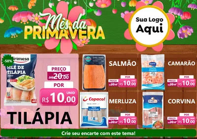 Modelo de Encarte para Encarte A4 Horizontal com o tema Mês da Primavera para Peixaria