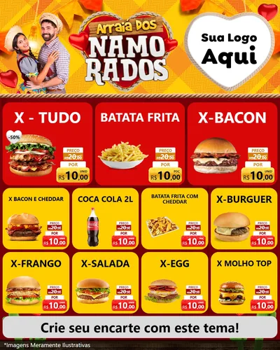 Modelo de Rede Social para Feed Instagram com o tema Arraiá dos Namorados para Hamburgueria