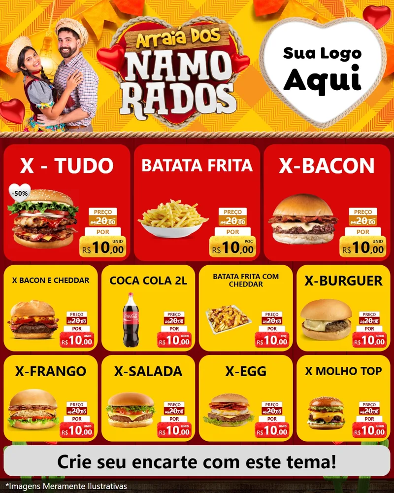 Modelo de Rede Social para Feed Instagram com o tema Arraiá dos Namorados para Hamburgueria