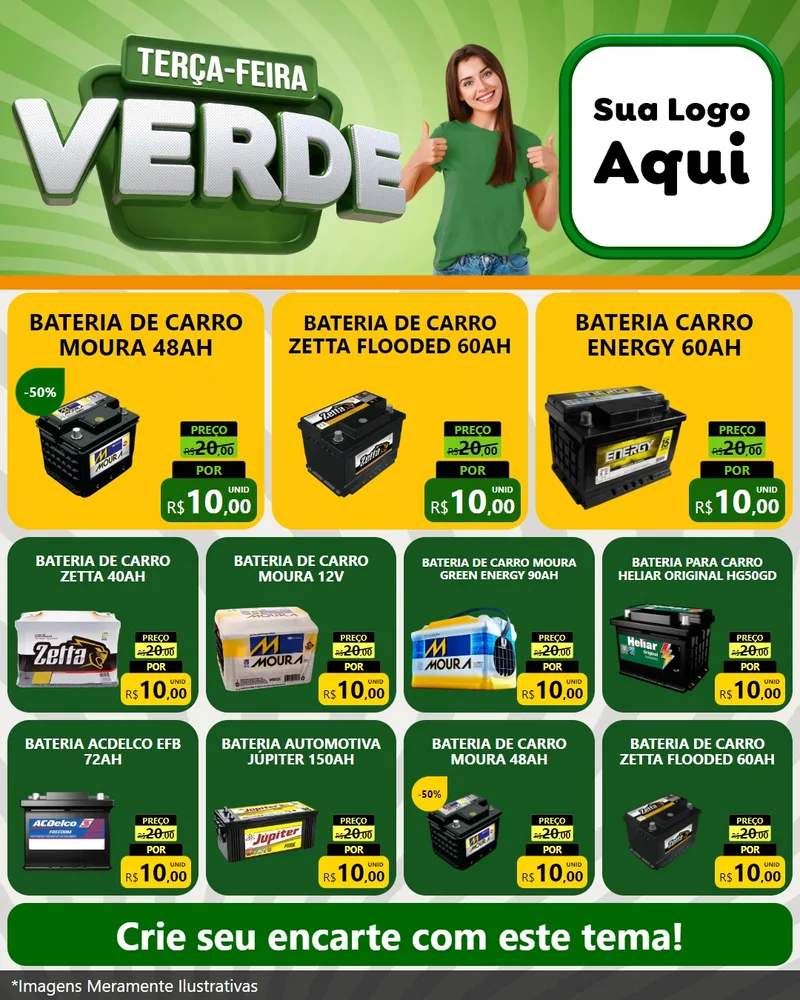 Modelo de Rede Social para Feed Instagram com o tema Terça - Feira Verde para Baterias Elétricas