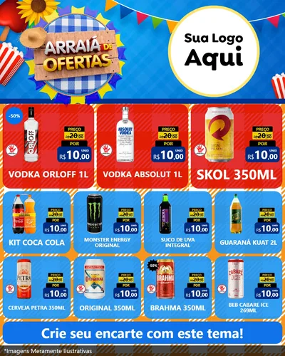 Modelo de Rede Social para Feed Instagram com o tema Arraiá de Ofertas para Distribuidora de bebidas