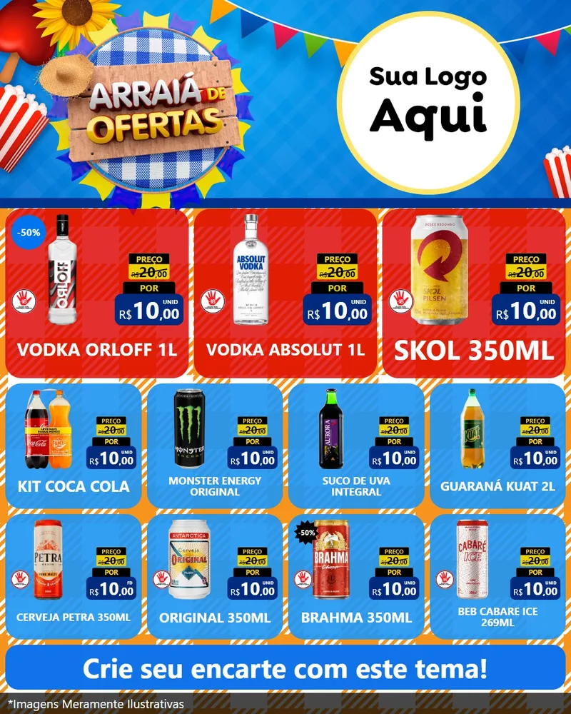 Modelo de Rede Social para Feed Instagram com o tema Arraiá de Ofertas para Distribuidora de bebidas
