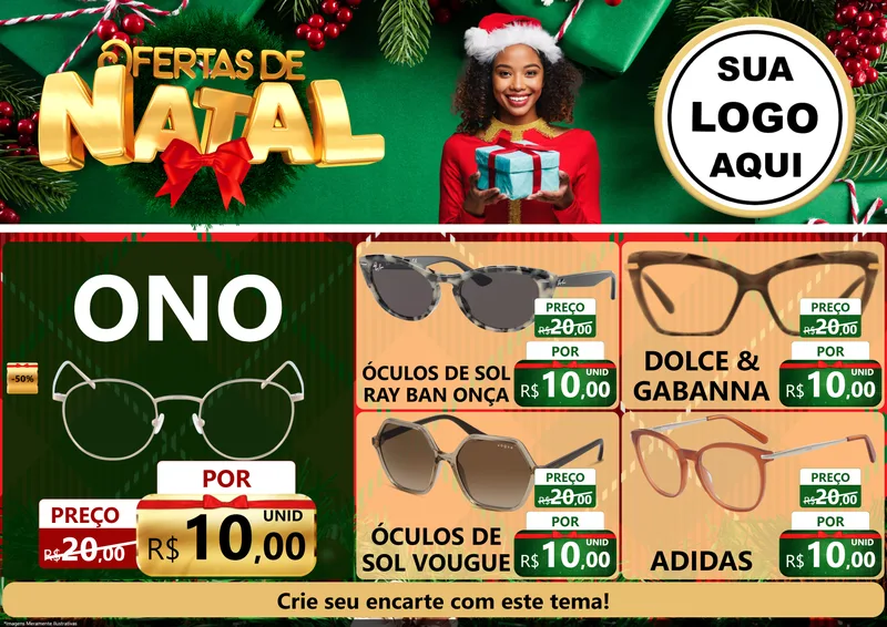 Modelo de Encarte para Encarte A4 Horizontal com o tema Ofertas de Natal para Óticas