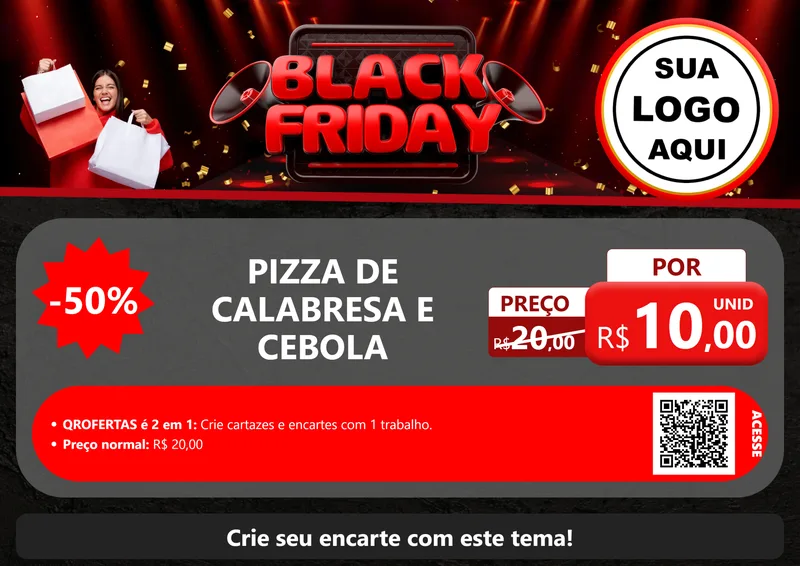 Modelo de Cartaz para Cartaz A4 Horizontal com o tema Black Friday para Pizzaria