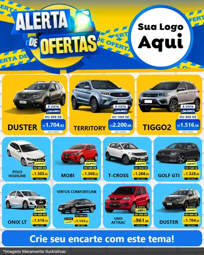 Modelo de Rede Social para Feed Instagram com o tema Alerta de Ofertas para Concessionaria de Carros