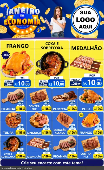 Modelo de Encarte para Encarte Grande com o tema Janeiro da Economia para Assados