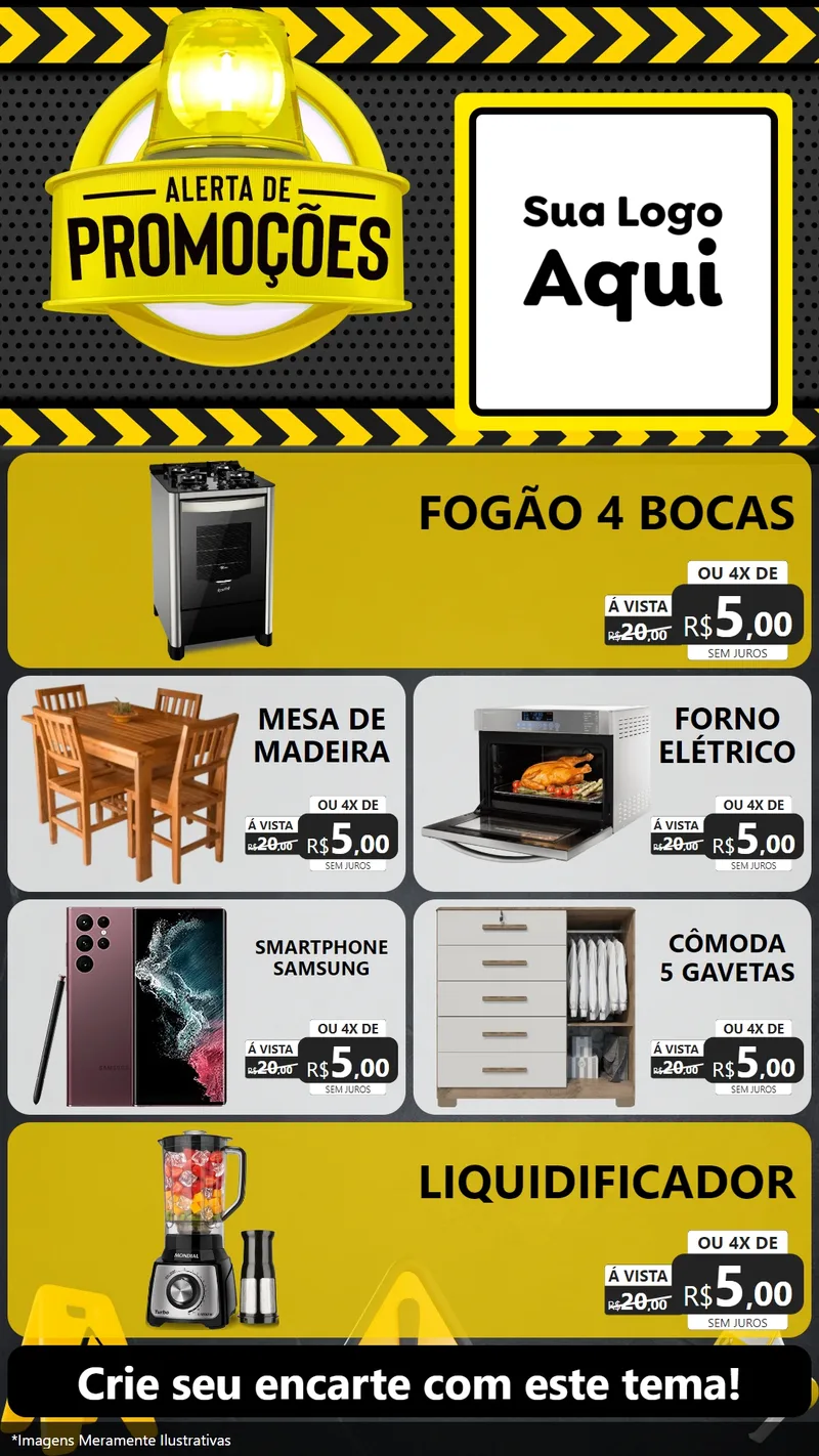 Modelo de TV para TV Vertical com o tema Alerta de Promoções para Móveis e Eletro