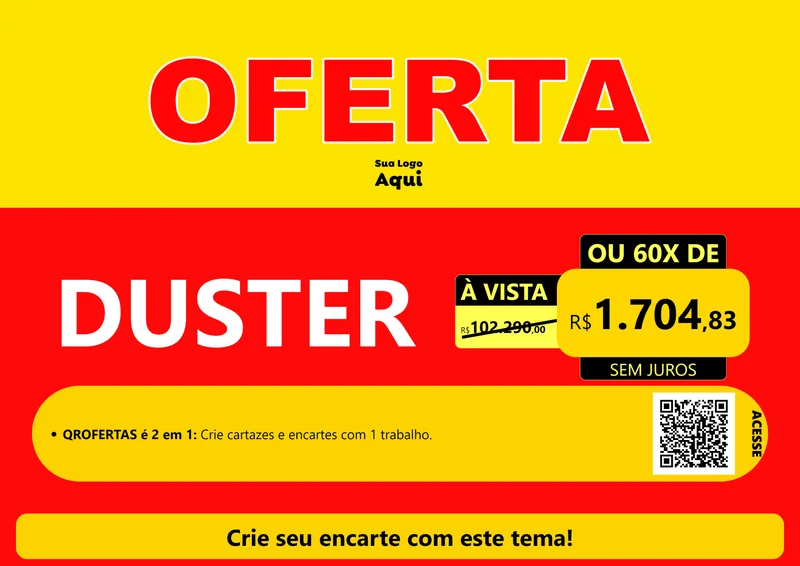 Modelo de Cartaz para Cartaz A4 Horizontal com o tema OFERTA - Vermelho Cartaz para Concessionaria de Carros