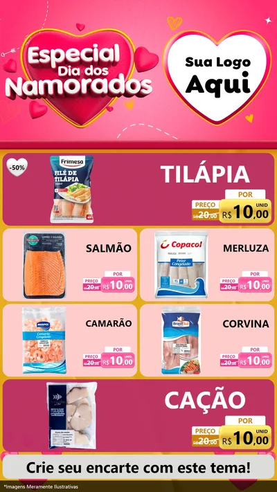 Modelo de TV para TV Vertical com o tema Especial Dia dos Namorados para Peixaria
