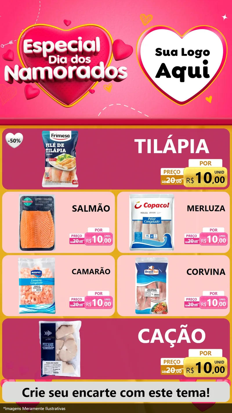 Modelo de TV para TV Vertical com o tema Especial Dia dos Namorados para Peixaria