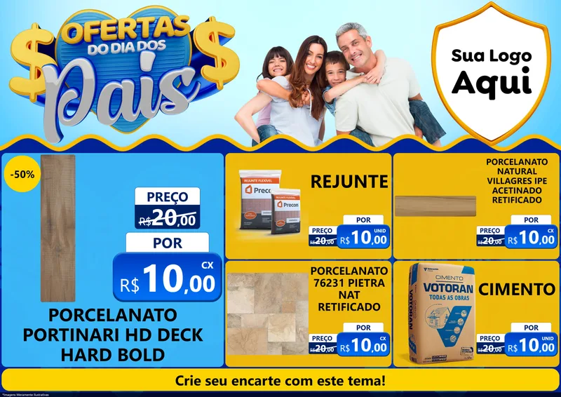 Modelo de Encarte para Encarte A4 Horizontal com o tema Ofertas do Dia dos Pais para Pisos e revestimentos