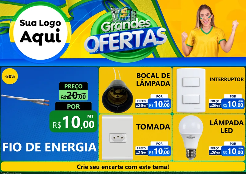 Modelo de Encarte para Encarte A4 Horizontal com o tema Grandes Ofertas para Materiais Elétricos