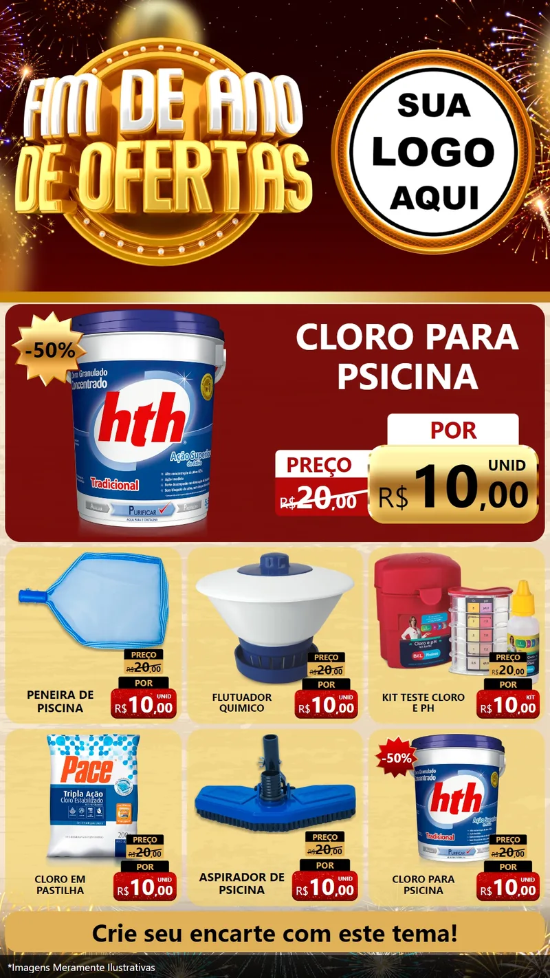 Modelo de Rede Social para Stories com o tema Fim de Ano de Ofertas para Produtos para Piscina