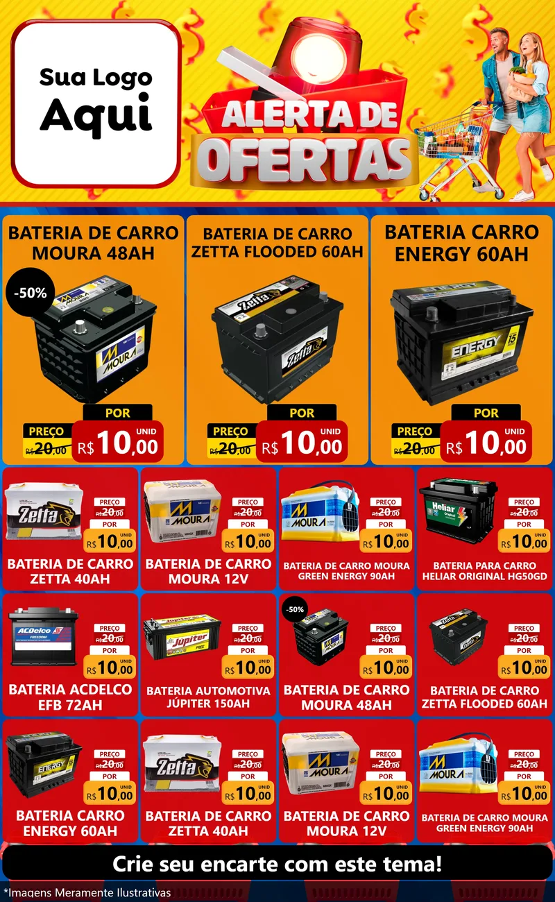 Modelo de Encarte para Encarte Grande com o tema Alerta de Ofertas para Baterias Elétricas