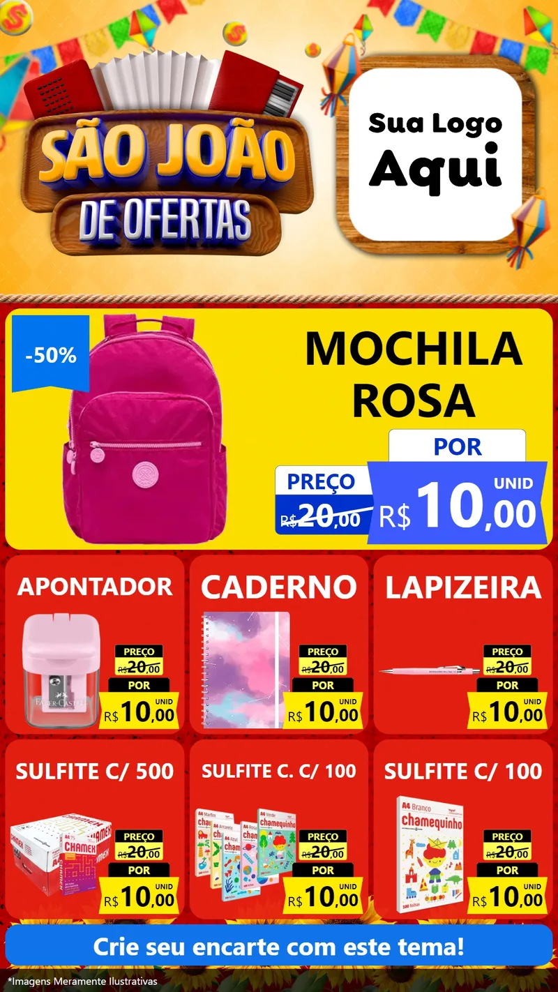 Modelo de Rede Social para Stories com o tema São João de Ofertas para Papelaria