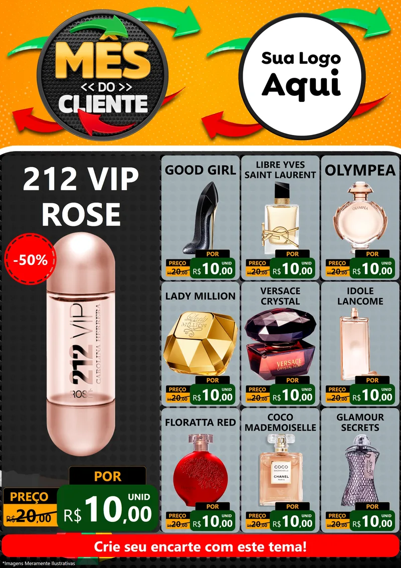 Modelo de Encarte para Encarte A4 Vertical com o tema Mês do Cliente para Perfumes