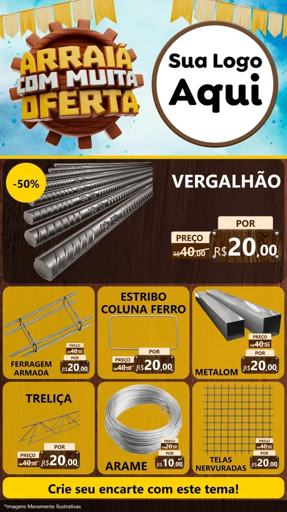 Modelo de Rede Social para Stories com o tema Ofertas de São João - Junina para Ferragens