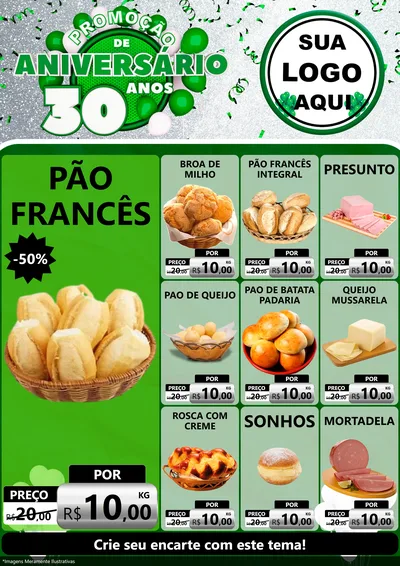 Modelo de Encarte para Encarte A4 Vertical com o tema Promoção de Aniversário - 30 Anos para Padaria