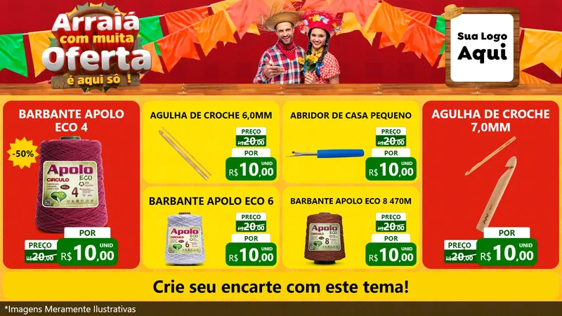 Modelo de TV para TV Horizontal com o tema Arraiá Com Muita Oferta - É Aqui Sô! para Armarinho e Aviamentos